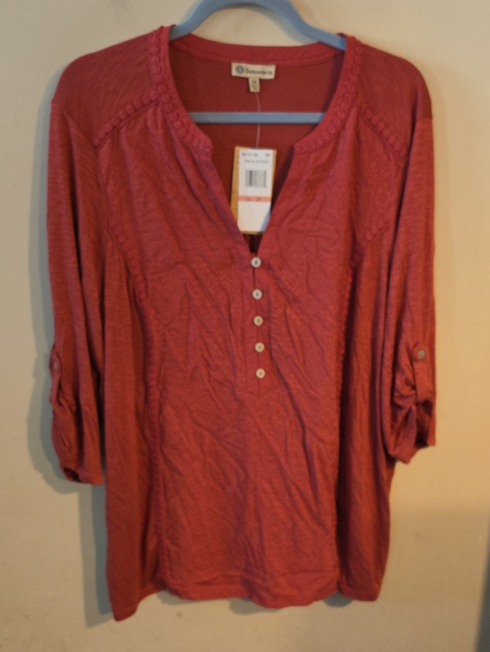 Democracy Women's Long-Sleeve Henley Tunic in Rust